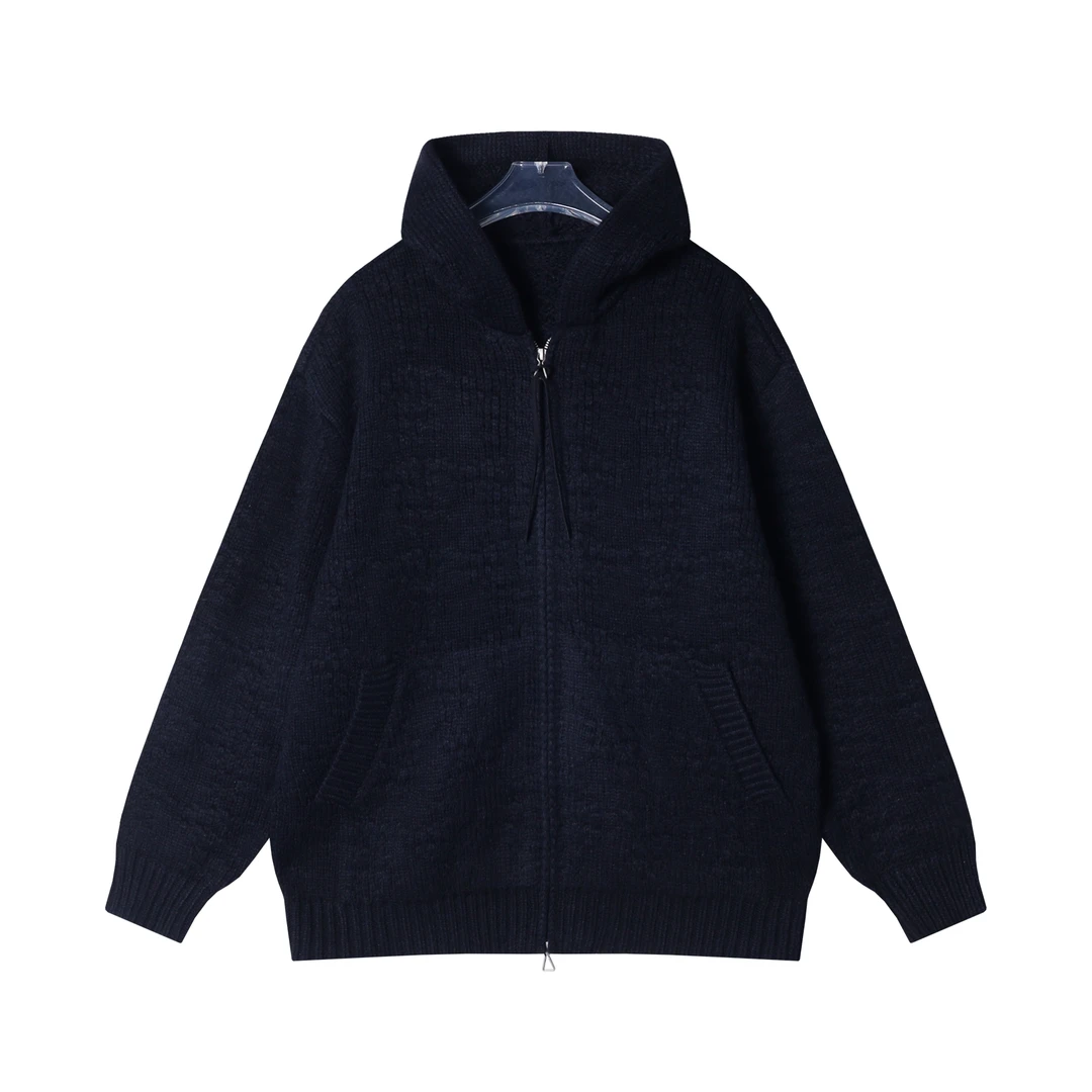 秋冬季新款时尚个性日系纯色提花连帽拉链开衫卫衣休闲宽松百搭