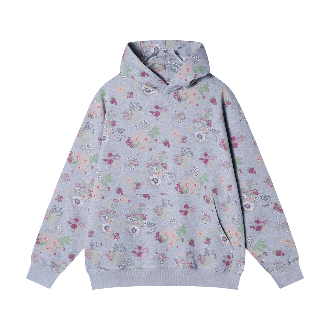 秋冬季新款时尚个性满美式满印花纹连帽套头卫衣情侣休闲宽松上衣