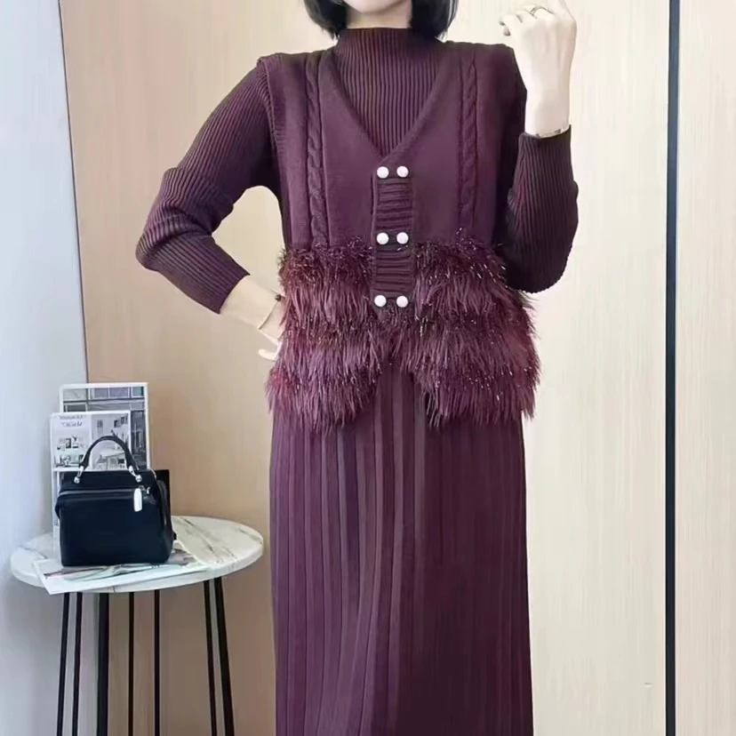 针织套装 马甲+连衣裙