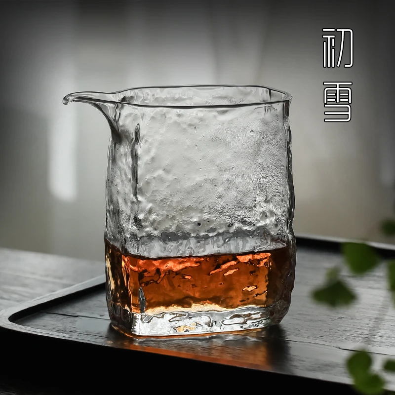 高端耐热玻璃公道杯锤纹公杯加厚方形公杯分茶器家用日式高档手工