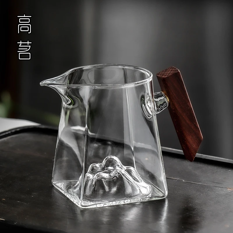 木把玻璃观山公道杯茶漏一体公杯茶滤套装茶具配件分茶器带手柄
