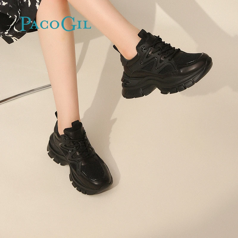 PACO GIL女鞋厚底增高老爹鞋真皮休闲百搭运动鞋炸街潮鞋XPC44107