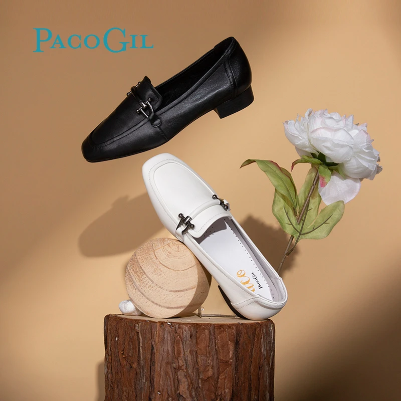 PACOGIL西班牙PG舒适时尚真皮乐福鞋套脚软底休闲女鞋XPC31169