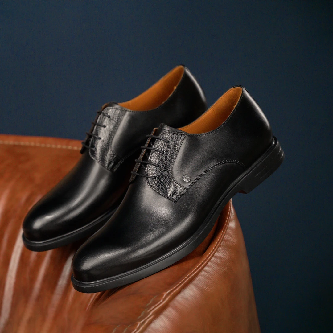 诺贝达男士商务正装皮鞋黑色牛皮百搭时尚正装鞋西装男鞋