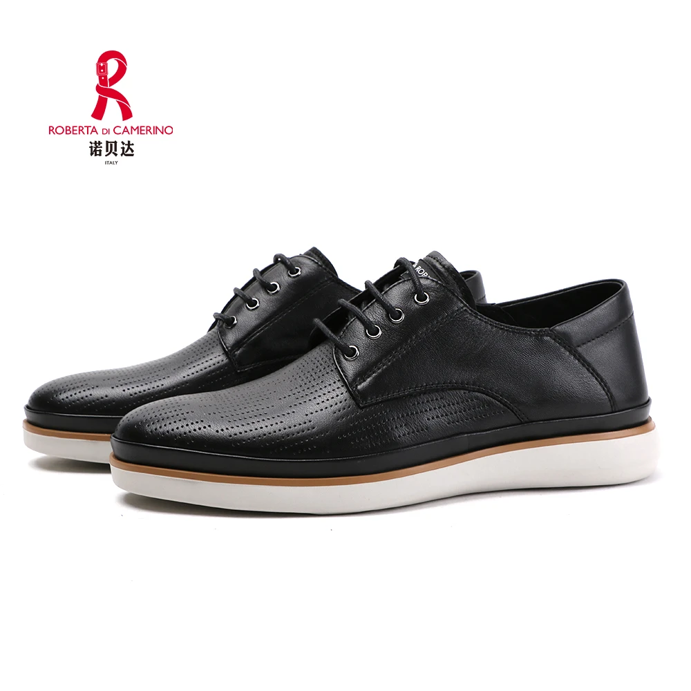 【商场同款】诺贝达男士休闲男皮鞋夏季透气冲孔户外软底男鞋