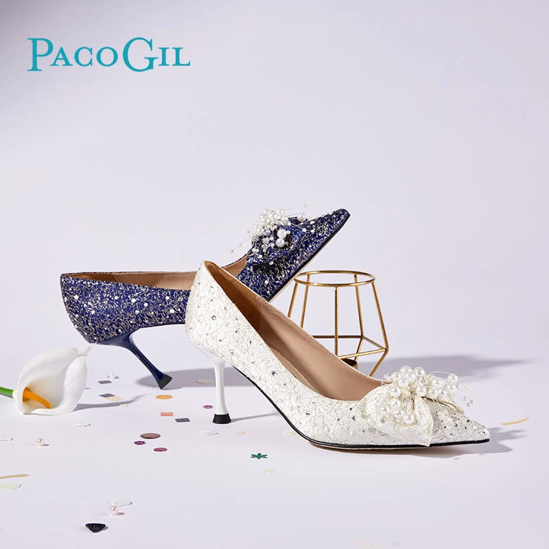 PACO GIL高跟鞋女珍珠蝴蝶结气质单鞋晚晚风温柔尖头性感女鞋