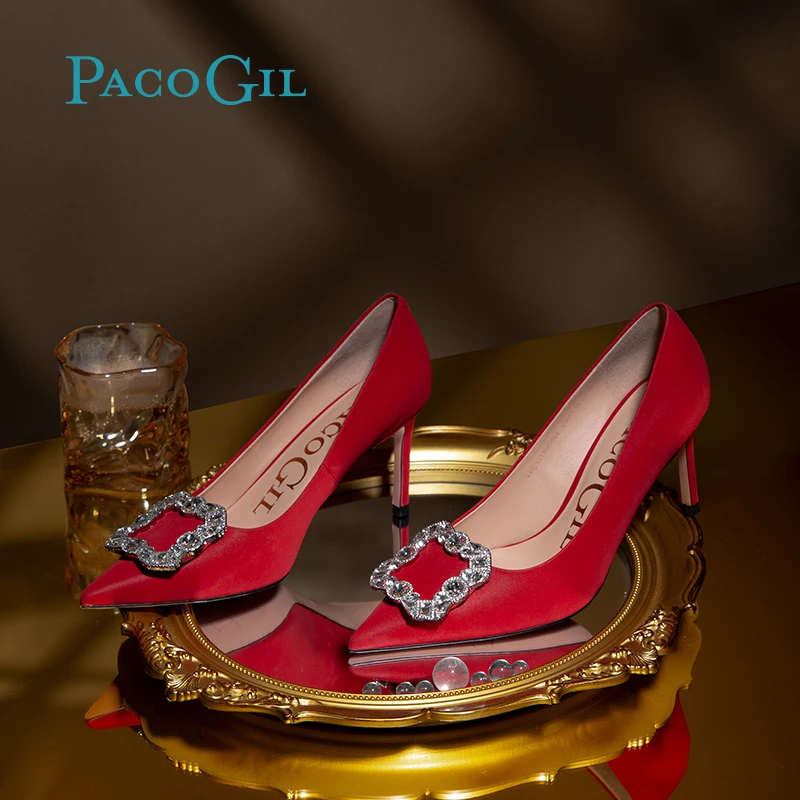 PACO GIL女鞋23新款优雅晚宴鞋水钻尖头细跟婚鞋高跟鞋女XPC33130