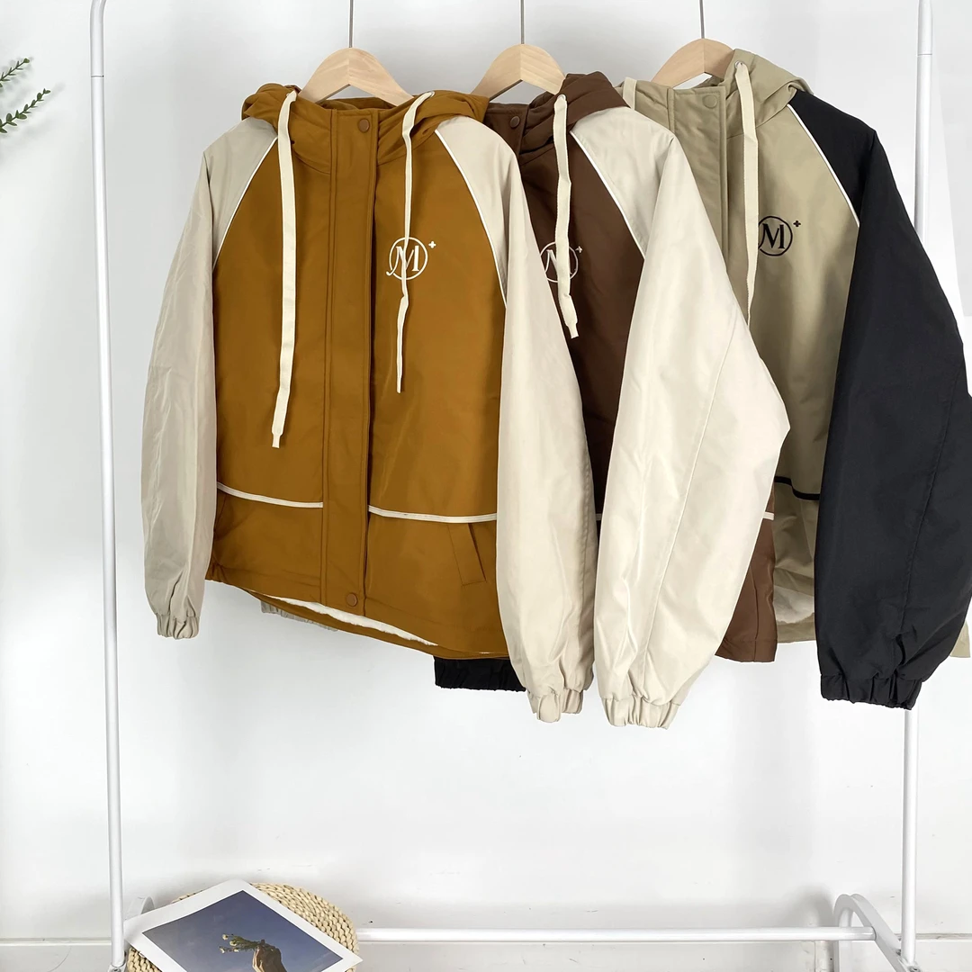 设计感小众拼色连帽棉衣秋冬2024新款宽松工装加厚加绒外套1387