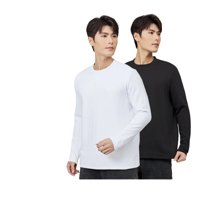 韩版秋冬男款双层领口卷边宽松圆领长袖休闲百搭中性内搭TSD6756