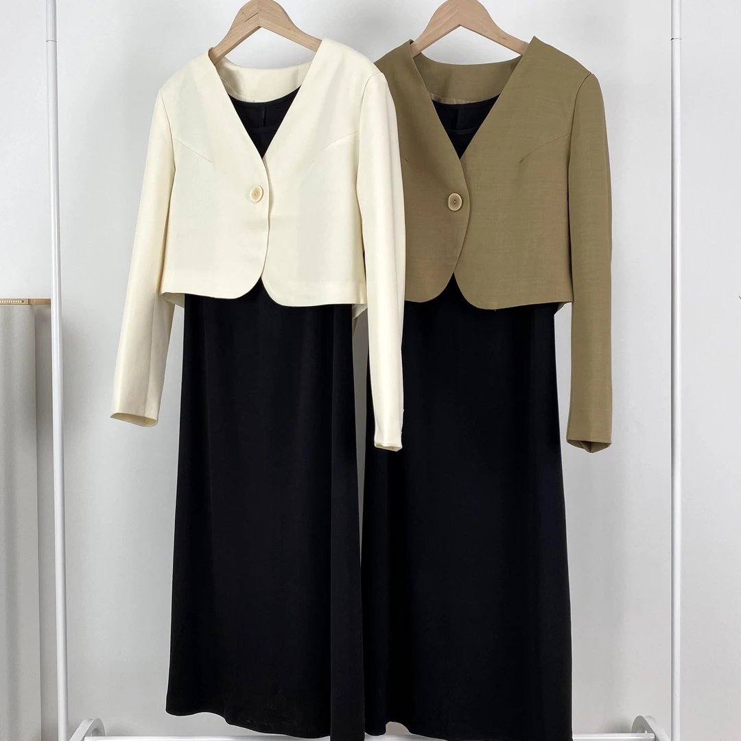 一粒扣西装外套背心连衣裙套装女2024秋季时尚气质显瘦两件套805