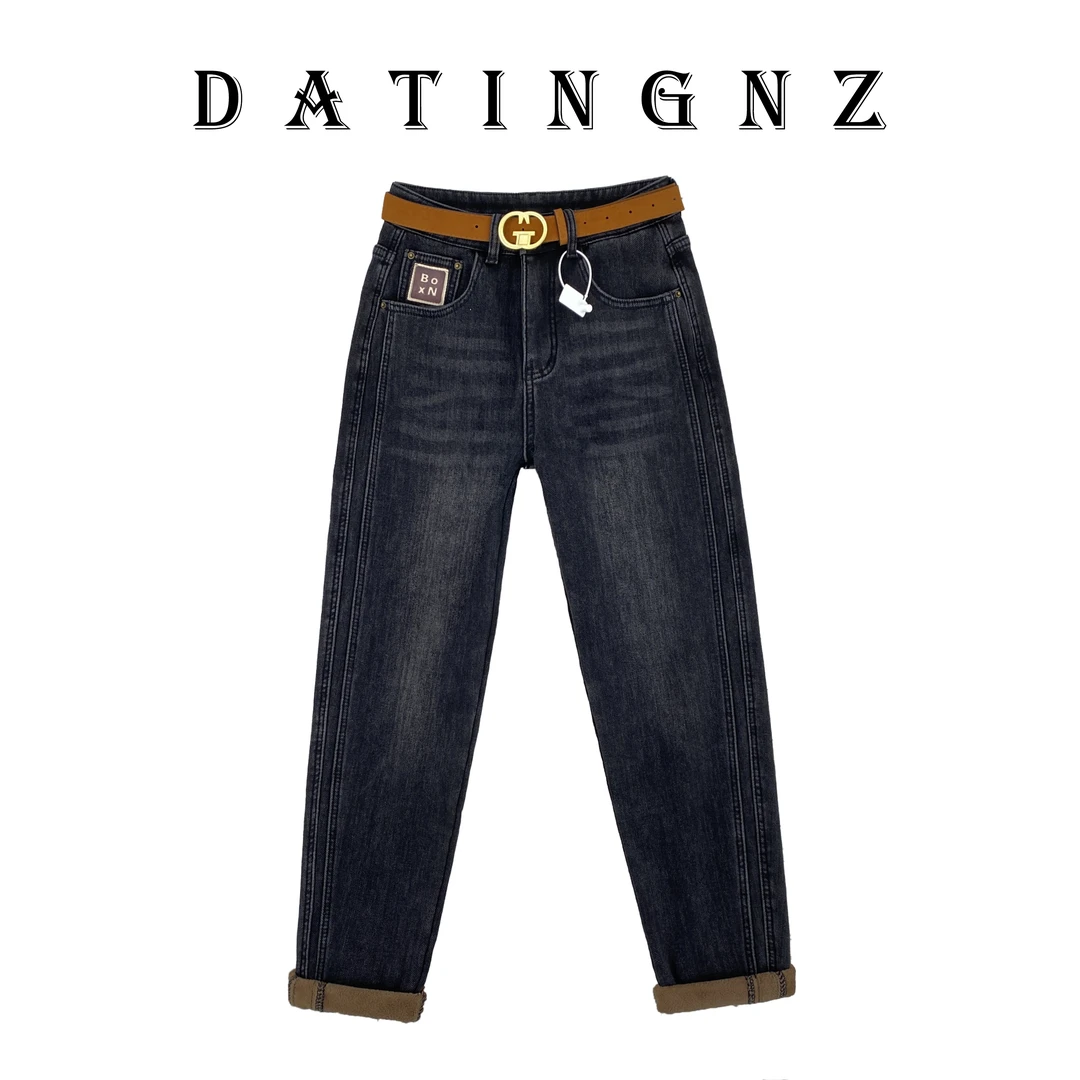 2024秋季新款韩版宽松侧条重工水洗设计师深色时尚显瘦牛仔裤6111