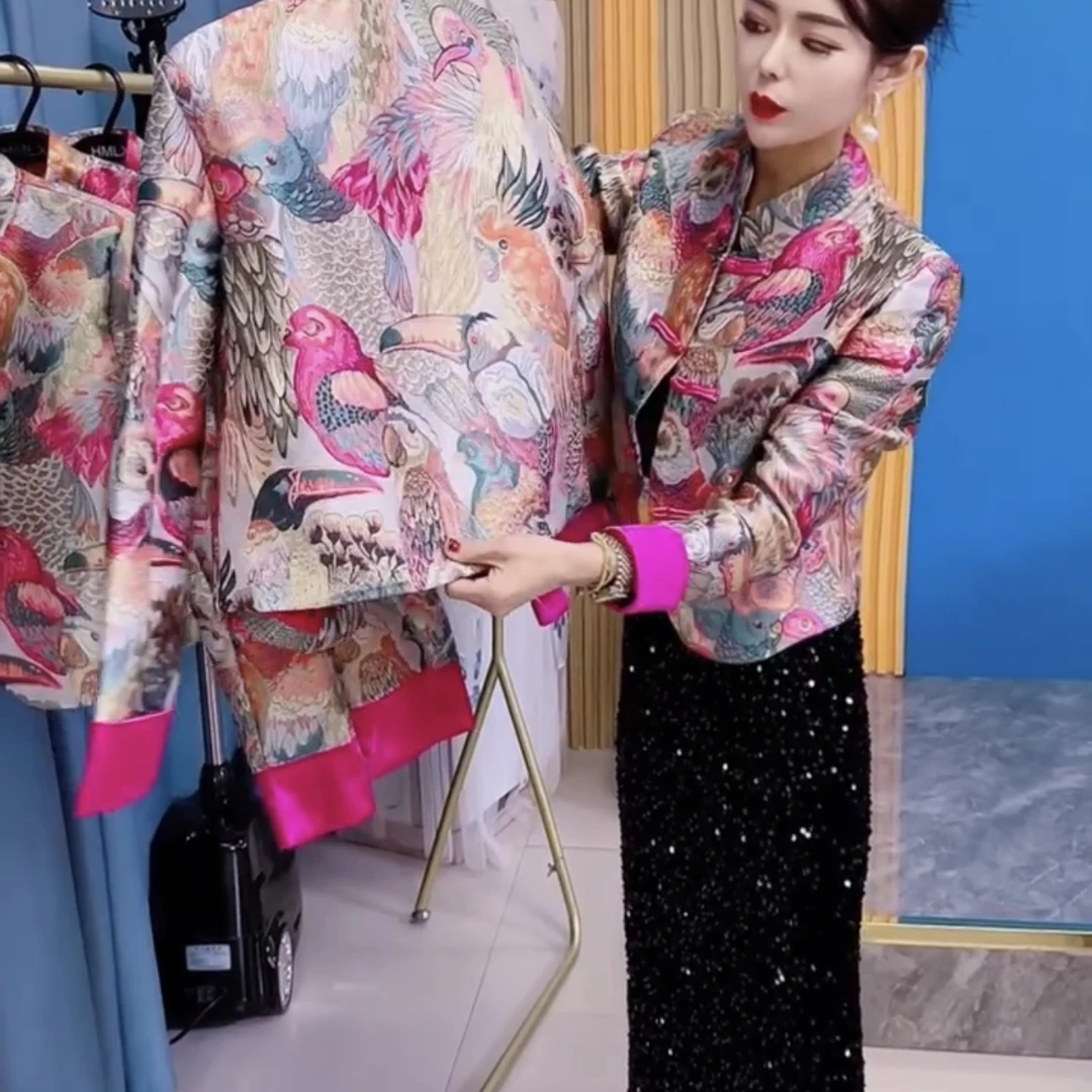 春季新款时尚洋气花色国风潮流短外套女装