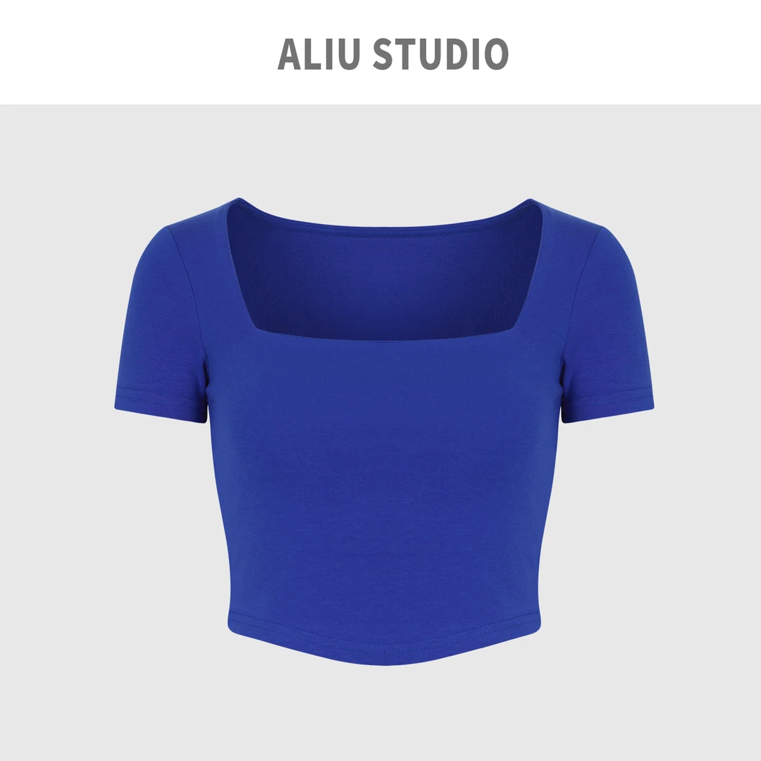 【Aliu自制】巨巨好穿!自留性感U领弹力棉显瘦短袖T恤收腰短款打底