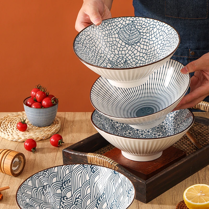 喇叭碗陶瓷家用碗日式拉面碗斗笠碗餐具碗面碗沙拉碗大汤碗大号碗