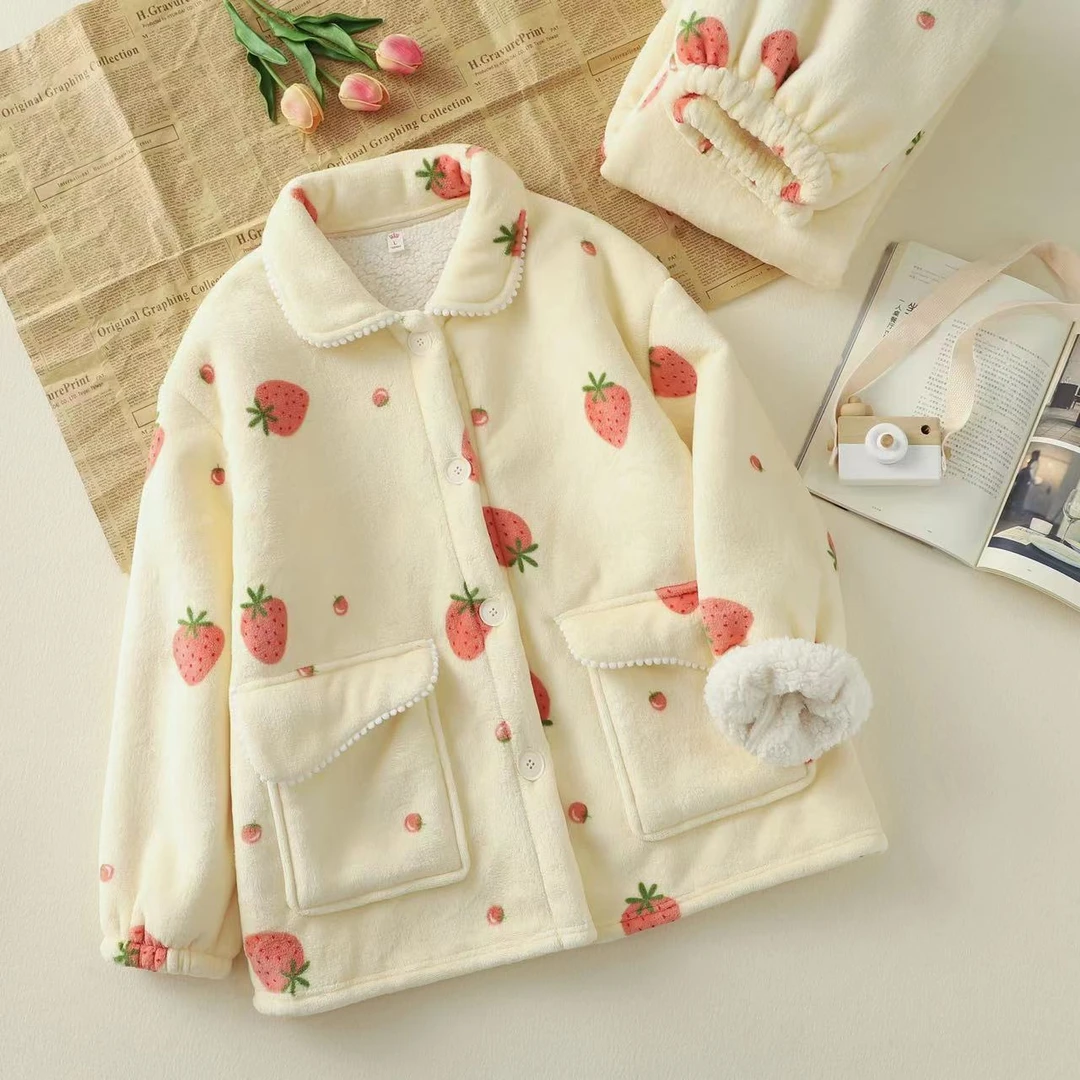 双层羊羔绒加厚加绒睡衣女秋冬季可爱珊瑚绒牛奶绒可外穿家居服