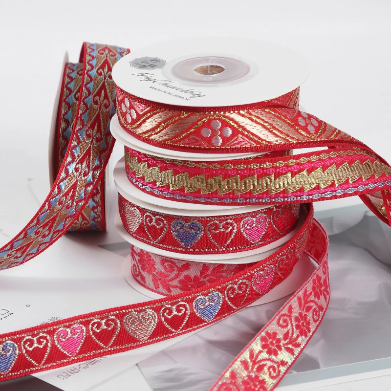 鎏金刺绣花边新年中国风元素丝带礼物包装烘焙织带花束资材料缎带