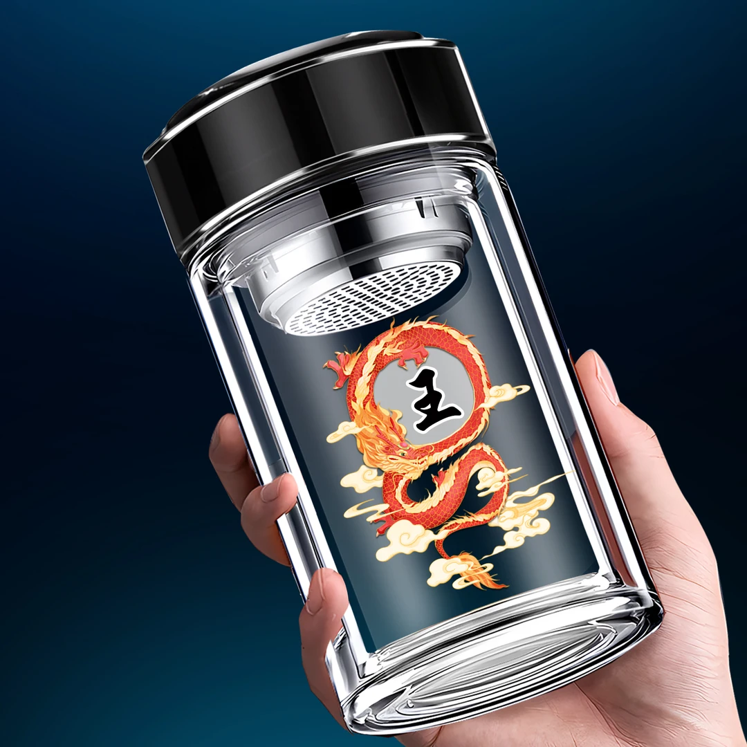 祥龙新款双层玻璃杯男士新款商务泡茶杯隔热防爆茶杯女士定制水杯