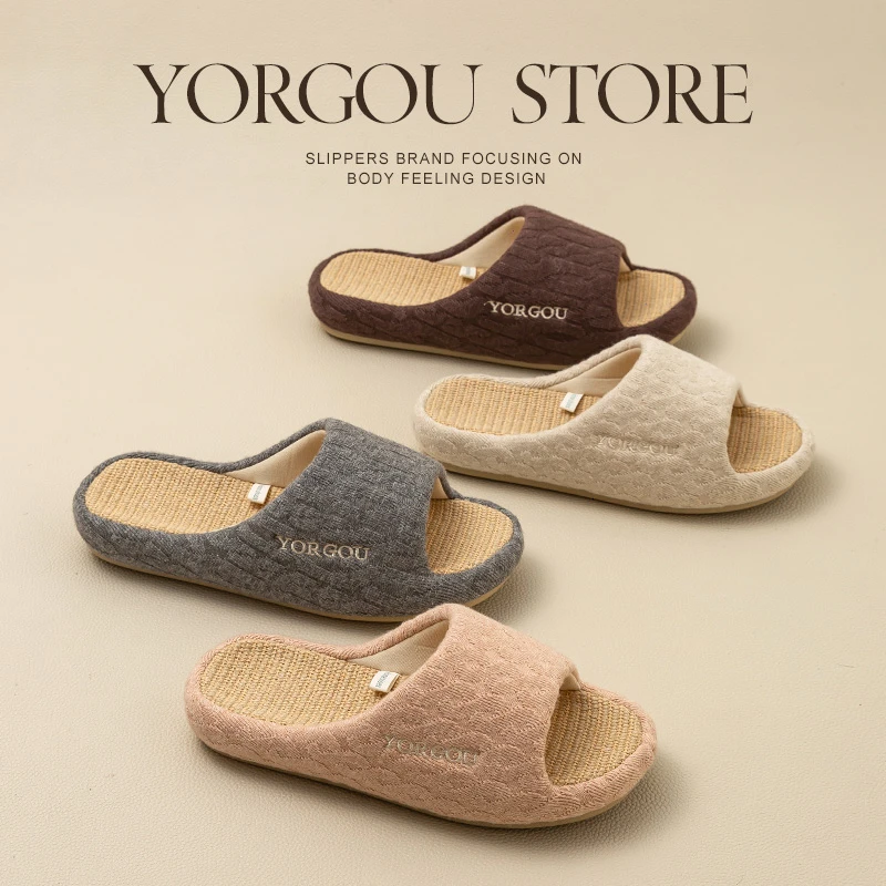 远港2025新款亚麻拖鞋女春秋吸汗防臭居家用男室内棉麻厚底防滑夏