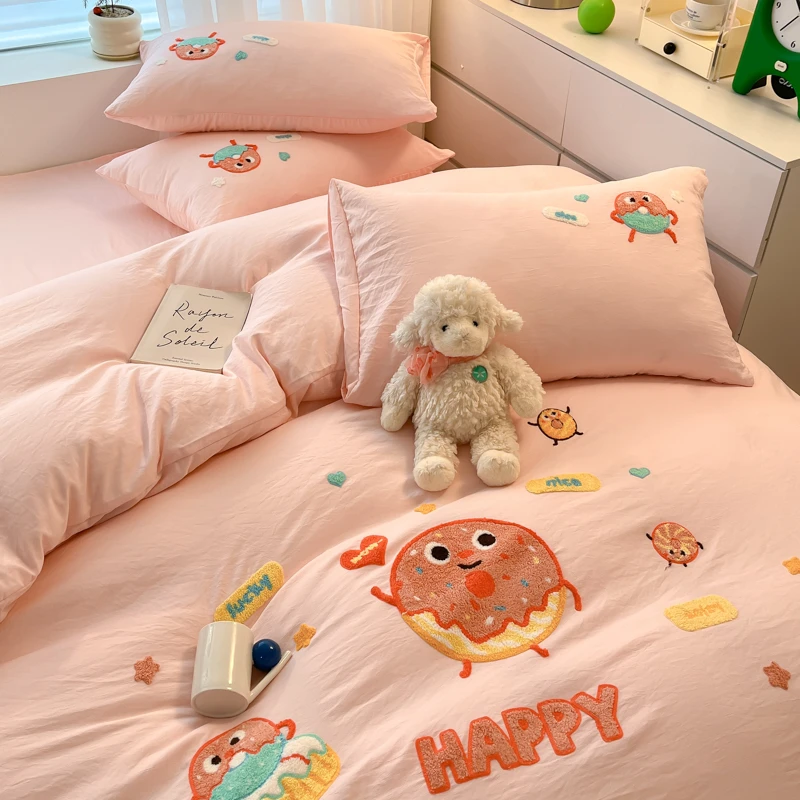 曲奇蛋糕 母婴级A类云小棉毛巾绣卡通可爱刺绣四件套宿舍床品YCJ