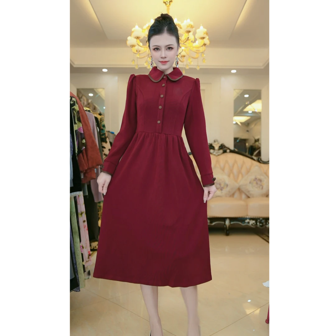 梦想服饰时尚优雅连衣裙女秋冬新款韩版收腰显瘦中长661