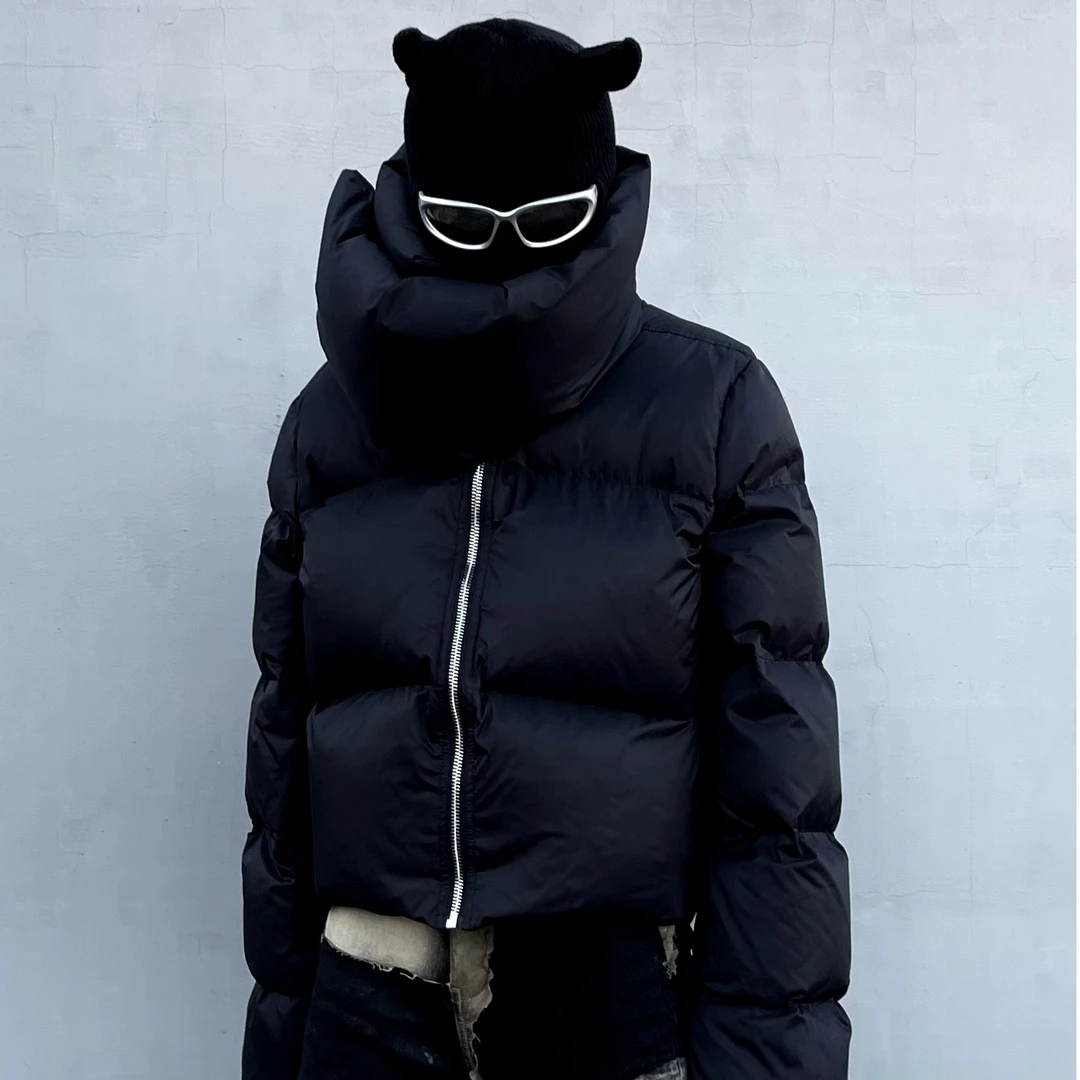 FV潮牌暗黑先锋ro风秋冬不规则大围脖高街短款白鸭绒百搭rage夹克