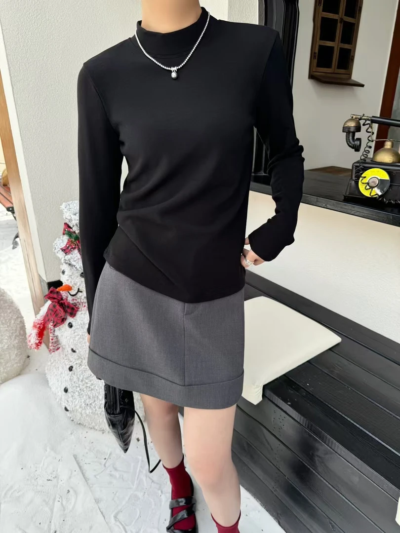 【NO退换】 MT'抓绒半高领精品羊绒打底衫' 薄绒时尚显瘦打底衫