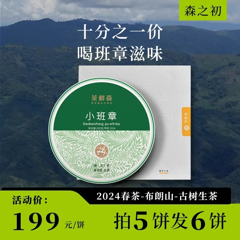 茶鲜森春茶小班章章家三队古树普洱生茶饼生茶礼盒茶叶【森之初】