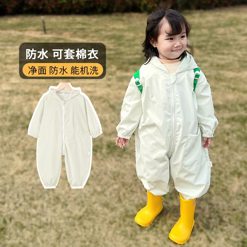 宝宝爬爬服婴幼儿连体外出罩衣四季速干儿童画画吃饭防水防脏加宽