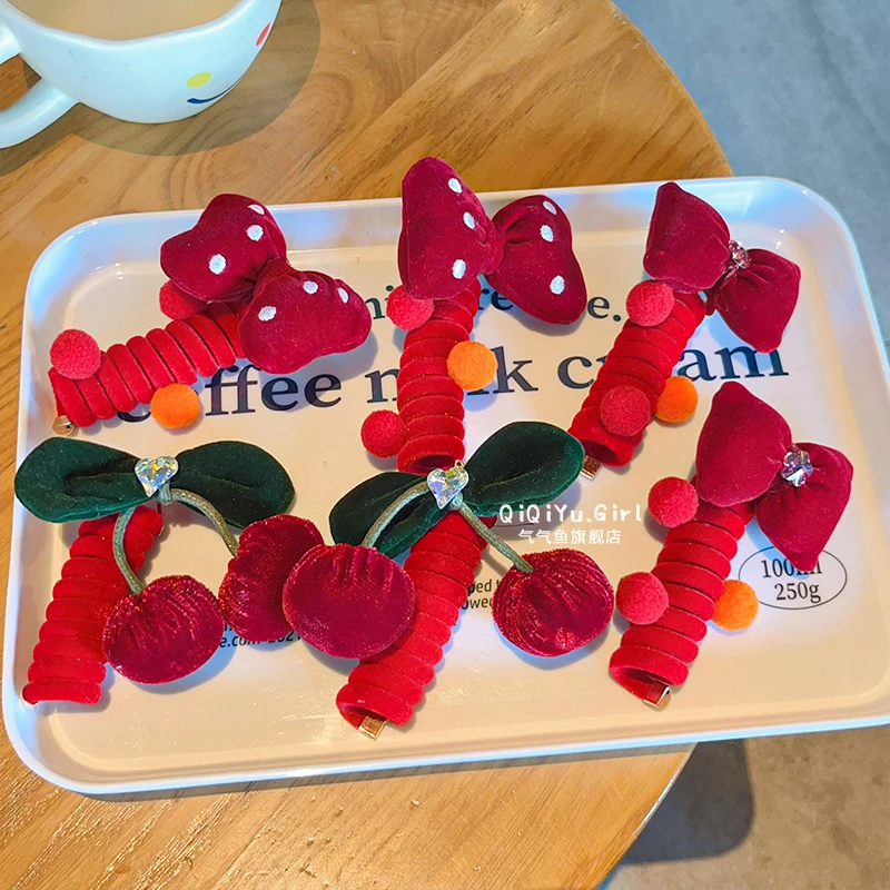 儿童新款红色电话发圈小女孩过年发饰女童新年拜年编发扎马尾头饰