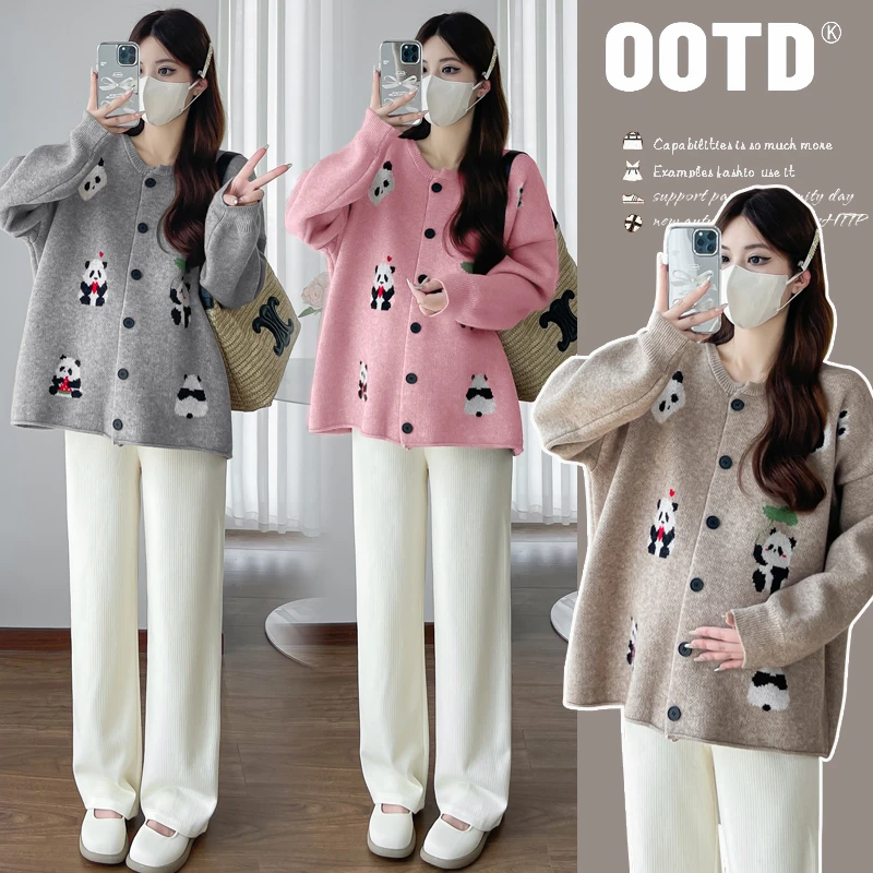 孕妇装秋冬新款刺绣针织长袖开衫