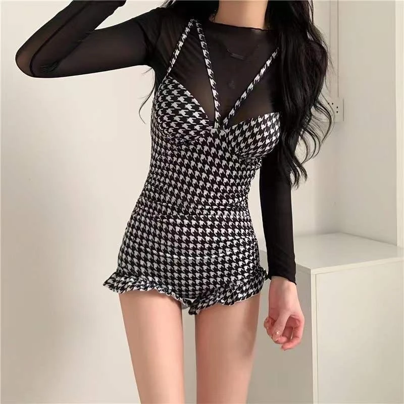 水姿漾时尚连体网红超仙性感泡温泉聚拢高腰遮肚显瘦款游泳衣女