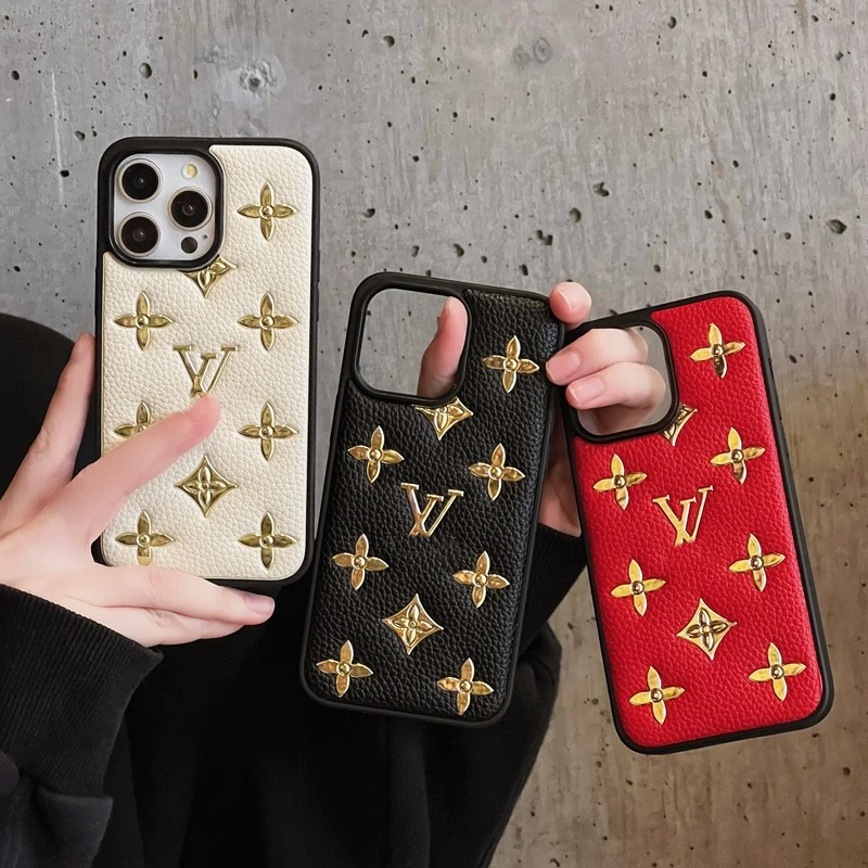 奢华经典烫金老花皮质iPhone15promax苹果14/13/12手机壳防摔大孔