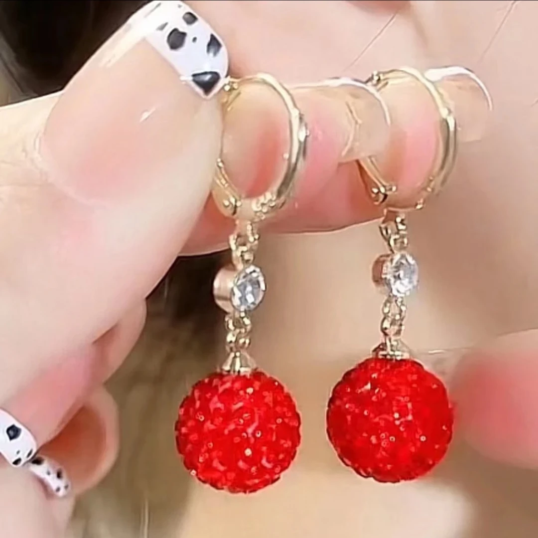 铜合金耳饰 红红火火气质时尚球球耳环313