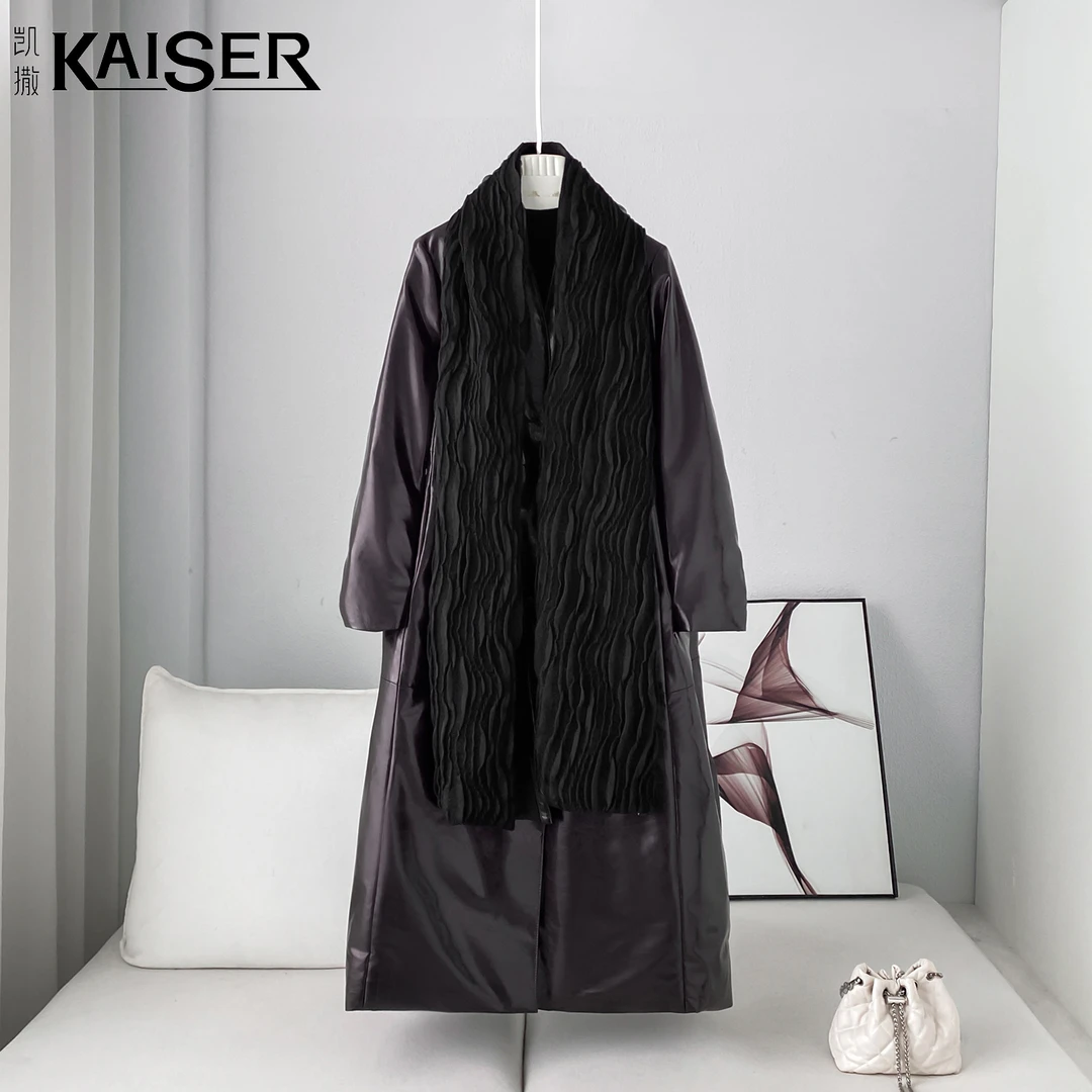 KAISER/凯撒4Y2575-1秋冬新款轻奢时尚长款宽松绵羊皮鹅绒外套