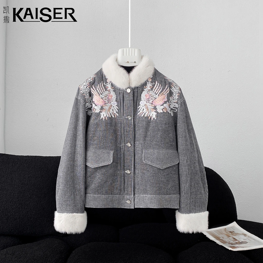 KAISER/凯撒4Y2446秋冬新款时尚国风刺绣轻奢宽松鹅绒羽绒服外套