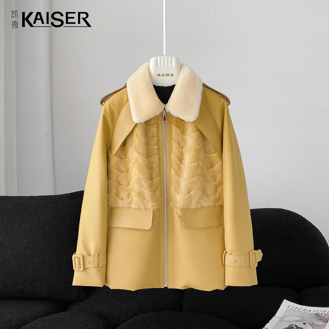 KAISER/凯撒4Y3243早秋女士时尚百搭真皮绵羊皮短款羽绒服外套