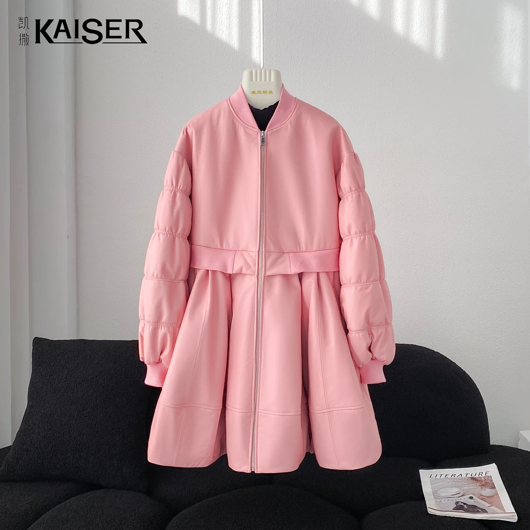 KAISER/凯撒3Y3909冬季女士设计师休闲简约长款绵羊皮鹅绒服外套