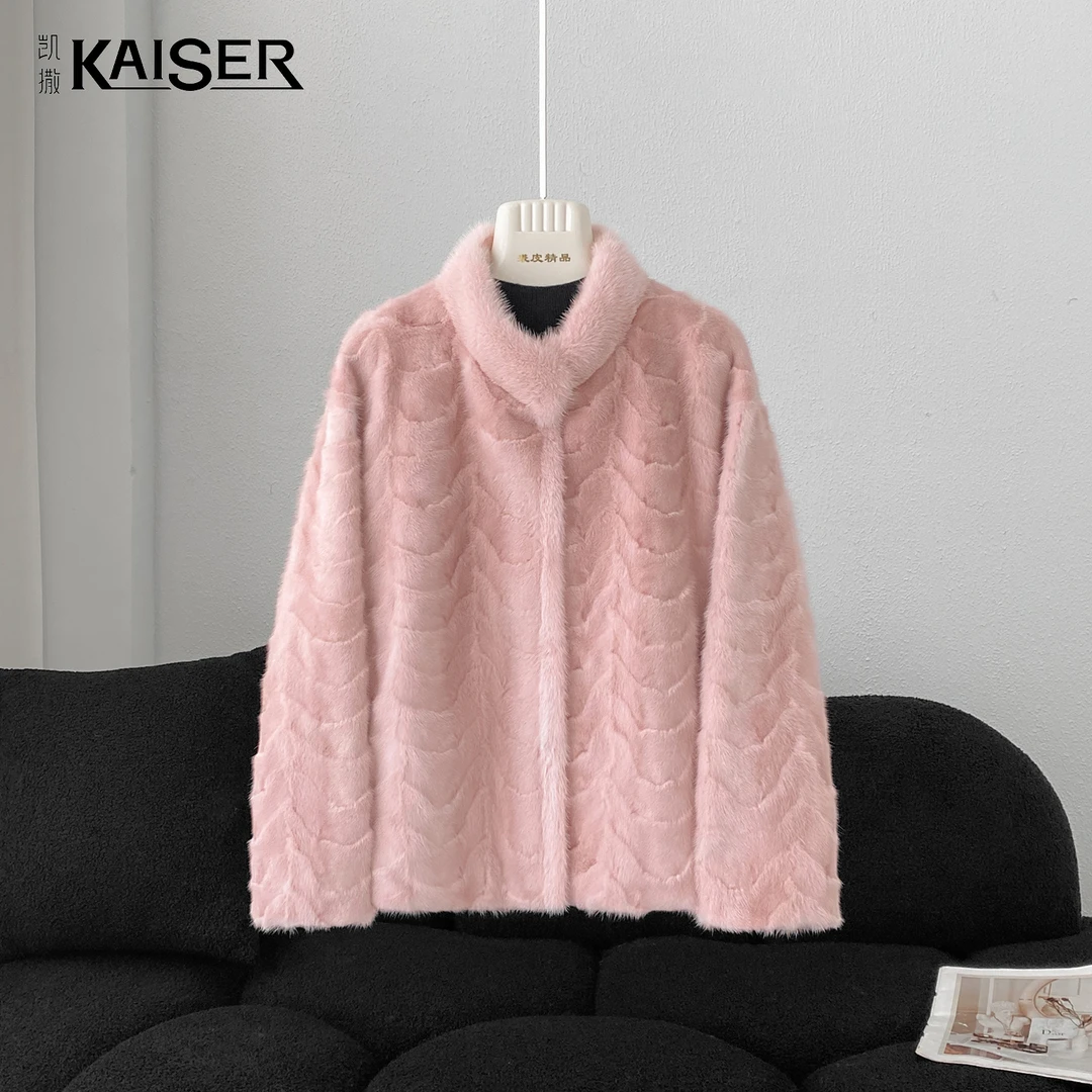 KAISER/凯撒4M2803冬季新款小香风气质纯色水貂毛皮毛一体外套