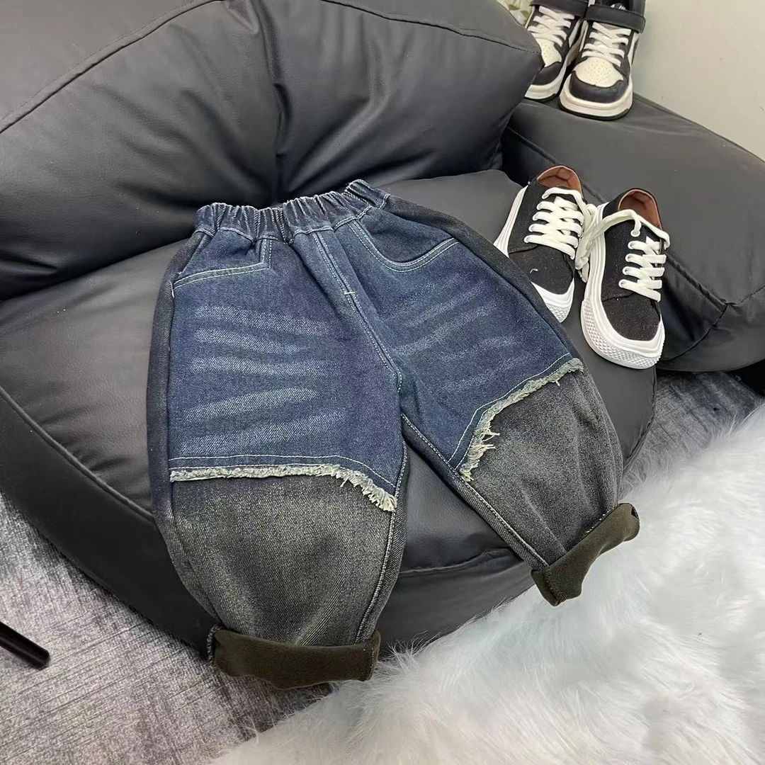 L31韩版拼接加绒牛仔裤