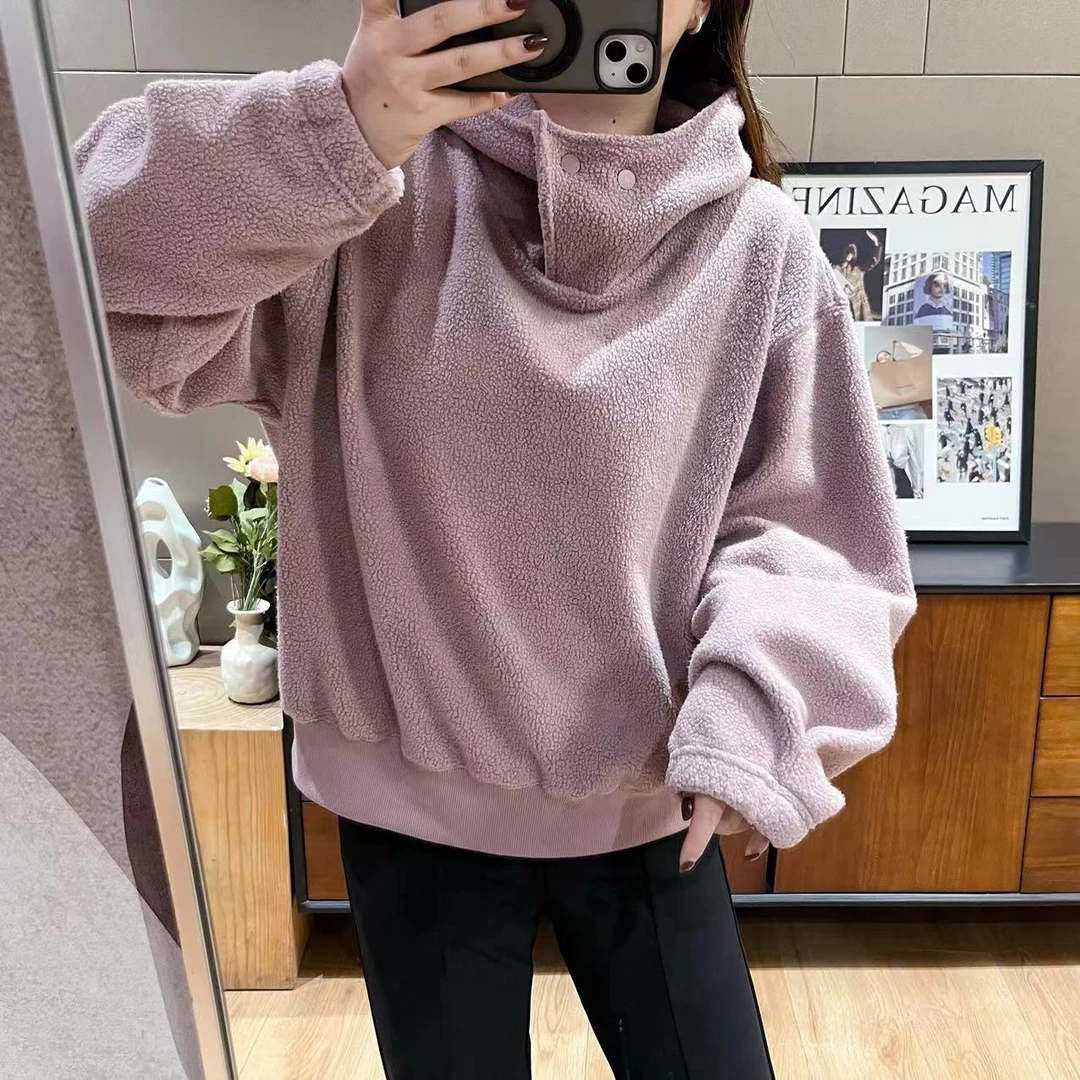 【K姐简约定制】纯色秋冬宽松加绒加厚保暖摇粒绒连帽外套D1086