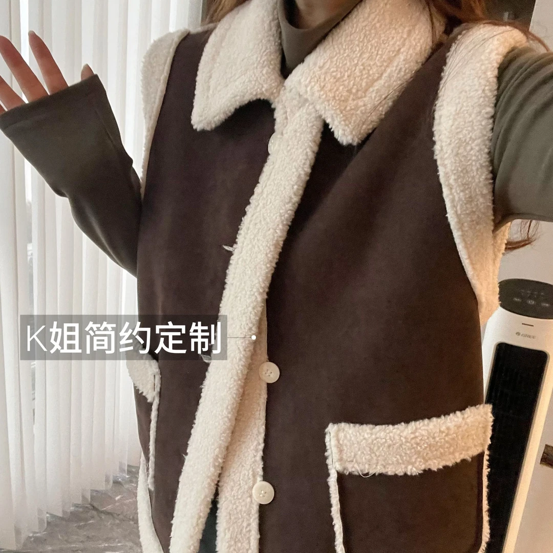 GTNER“KK定制”女冬款时尚百搭毛绒加厚保暖皮毛一体简约外套D1635