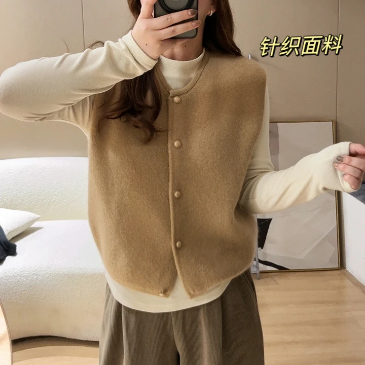 【K姐简约定制】秋冬时尚外穿百搭休闲无袖针织马甲背心上衣D1053