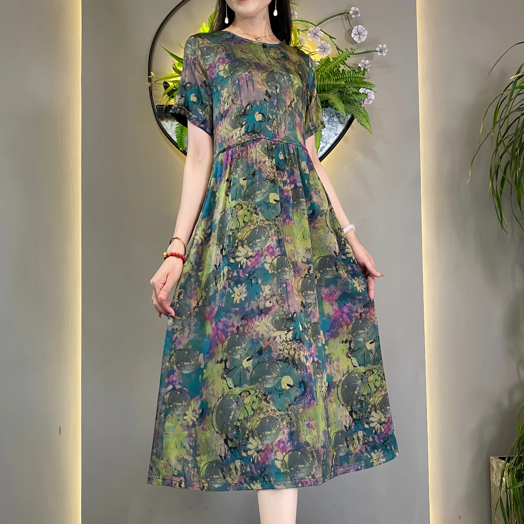 junshangqiyi君尚绮依2024夏新桑蚕丝连衣裙显瘦气质时尚中长款