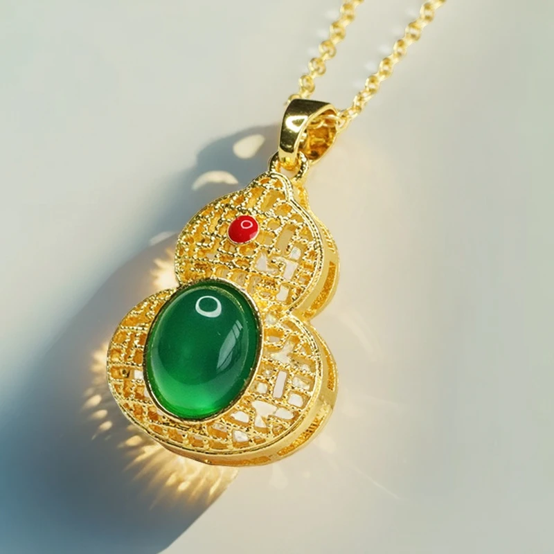 轻奢 百搭 豪镶镂空 绿葫芦吊坠项链-YSY-1B