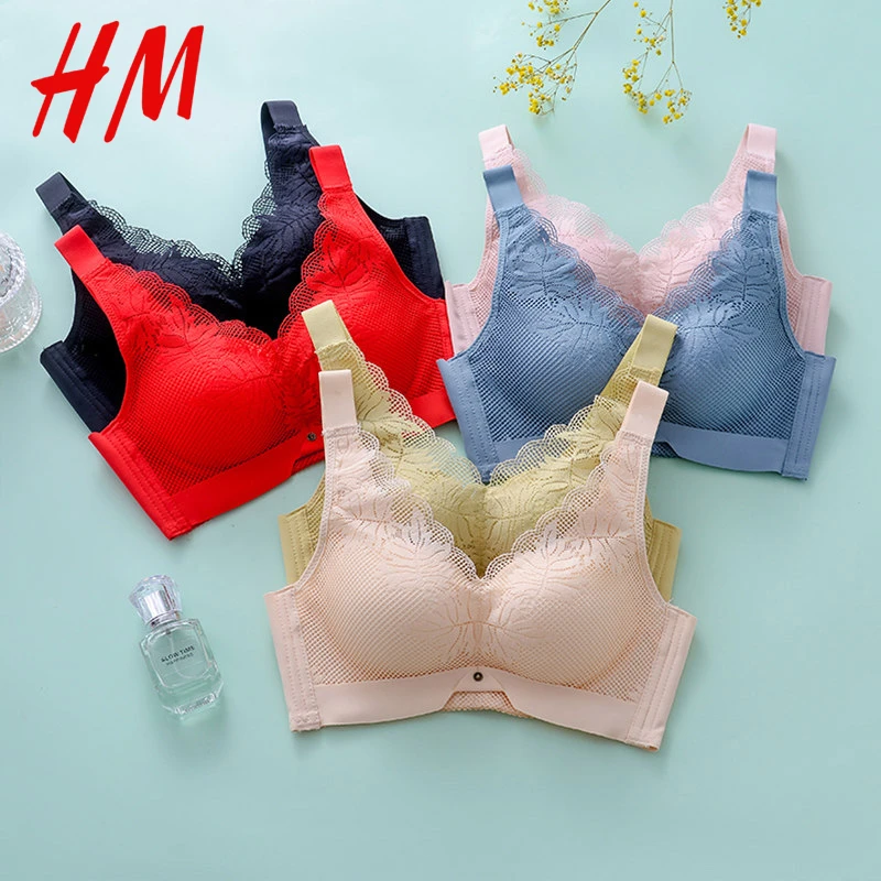 HM旗舰官网3/4罩杯四排四扣款文胸蕾丝内衣运动舒适女士小胸无痕