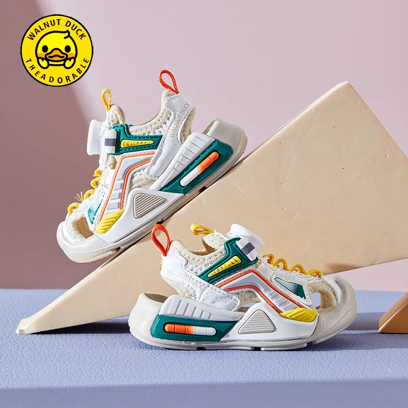 WALNUTDUCK小黄鸭夏季新款童鞋儿童包头凉鞋透气防滑耐磨软底女童