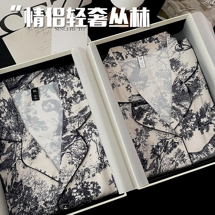 【大哥同款】高级情侣长袖袖冰丝睡衣轻奢风简约可外穿家居服套装