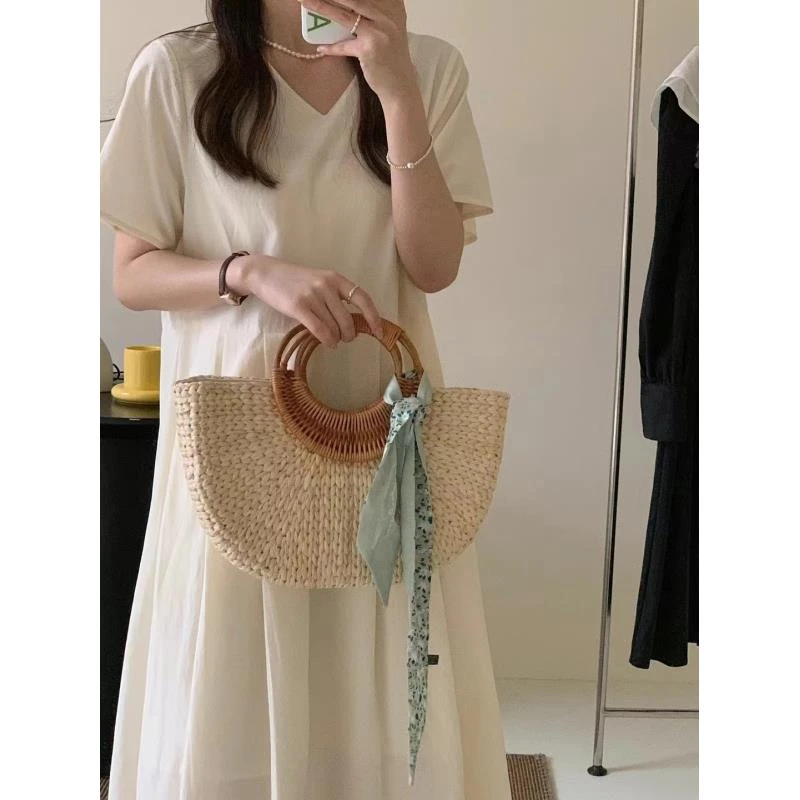 老板娘推荐舒适显瘦简约百搭短袖中长款连衣裙22C903B