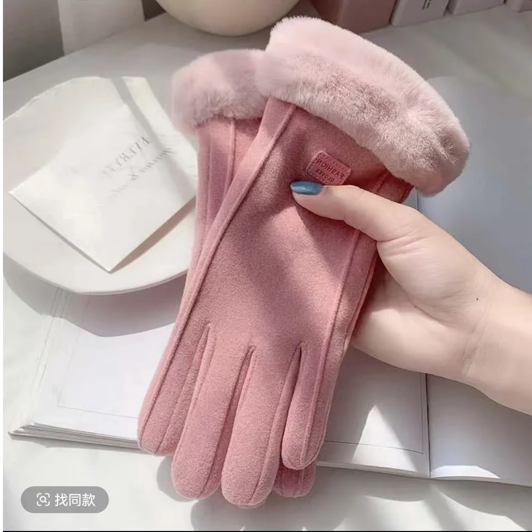 手套女冬季骑行保暖加绒加厚麂皮绒冬天骑车防寒防风防冻可触屏