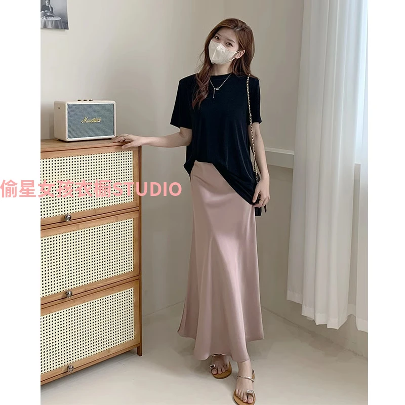 【重磅醋酸】高级感丝滑绸缎粉色半身裙女夏季2025新款包臀鱼尾裙子